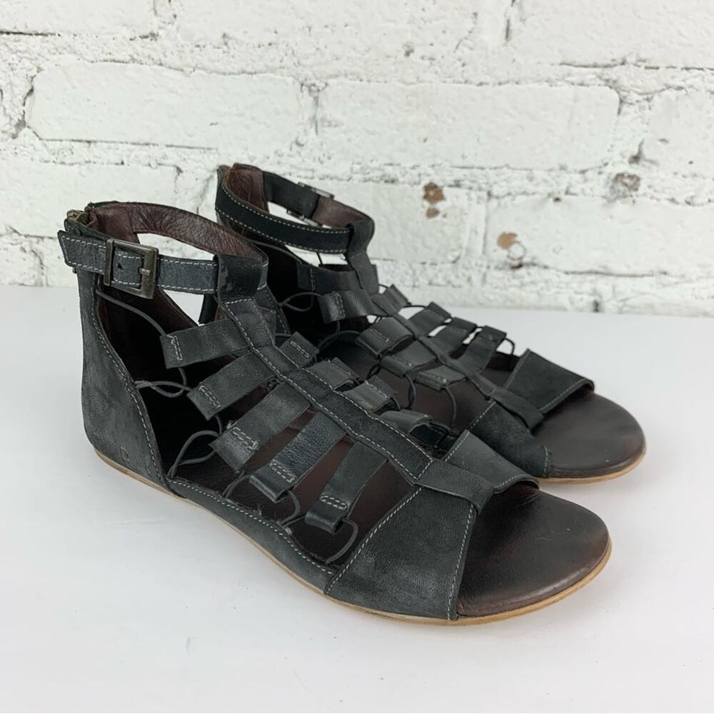 ROAN Bed Stu Haze Gladiator Sandal Black Leather Heel Zip 9